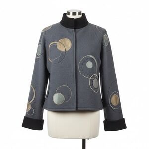 CoVelo Clothing Jacket‎ Small Blue Gray Art To Wear Lagenlook Abstract Circles
